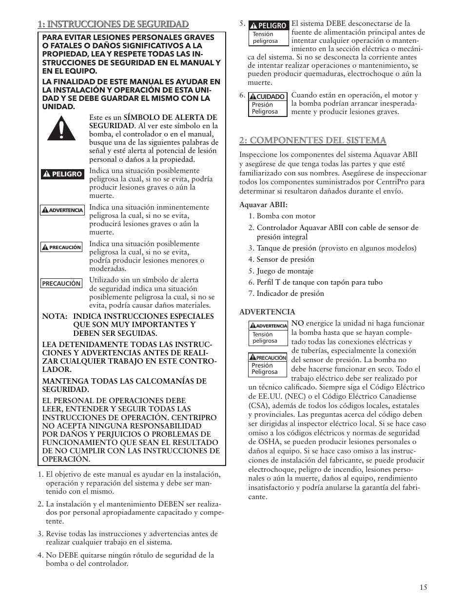 Xylem IM156 R06 1AB2 & 2AB2, Aquavar ABII Variable Speed Pump Controller User Manual | Page 15 / 36