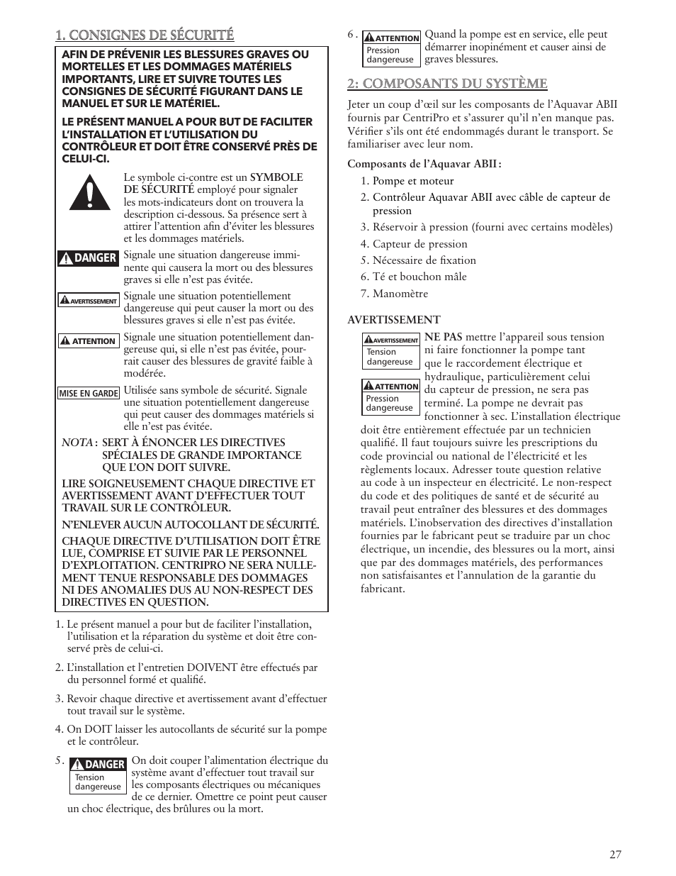 Xylem IM156 R06 1AB2 & 2AB2, Aquavar ABII Variable Speed Pump Controller User Manual | Page 27 / 36