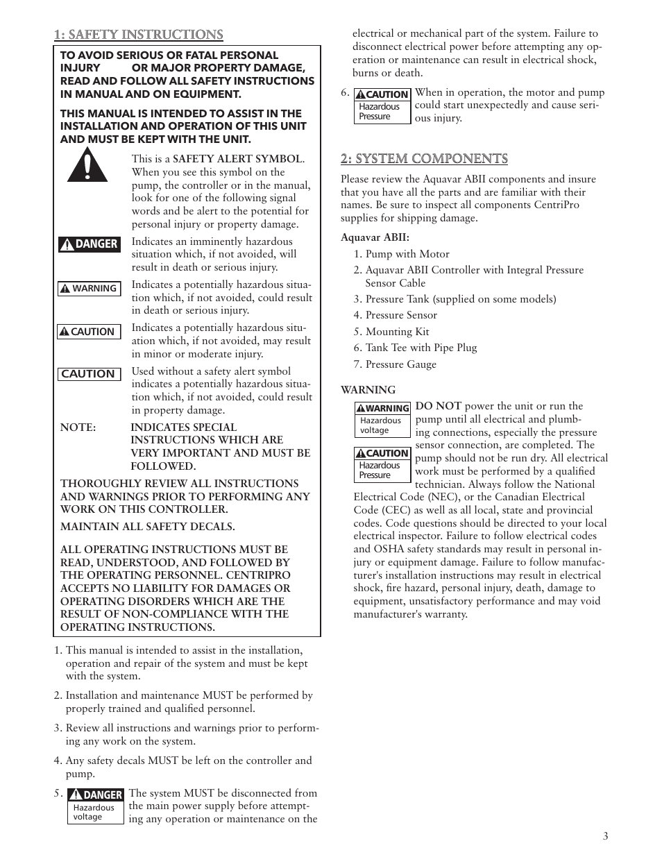 Xylem IM156 R06 1AB2 & 2AB2, Aquavar ABII Variable Speed Pump Controller User Manual | Page 3 / 36
