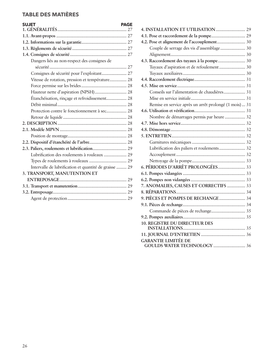 Xylem IM157 Model MPVN User Manual | Page 26 / 36