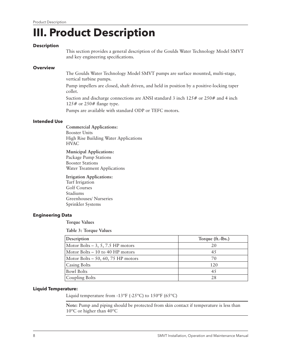 Iii. product description | Xylem IM158 R04 Model SMVT User Manual | Page 10 / 40