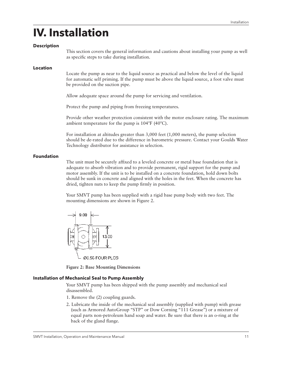 Iv. installation | Xylem IM158 R04 Model SMVT User Manual | Page 13 / 40