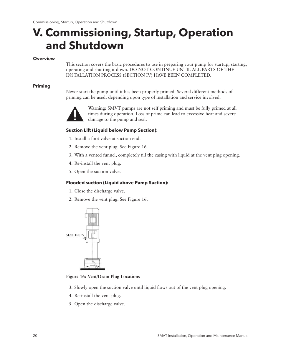 V. commissioning, startup, operation and shutdown | Xylem IM158 R04 Model SMVT User Manual | Page 22 / 40