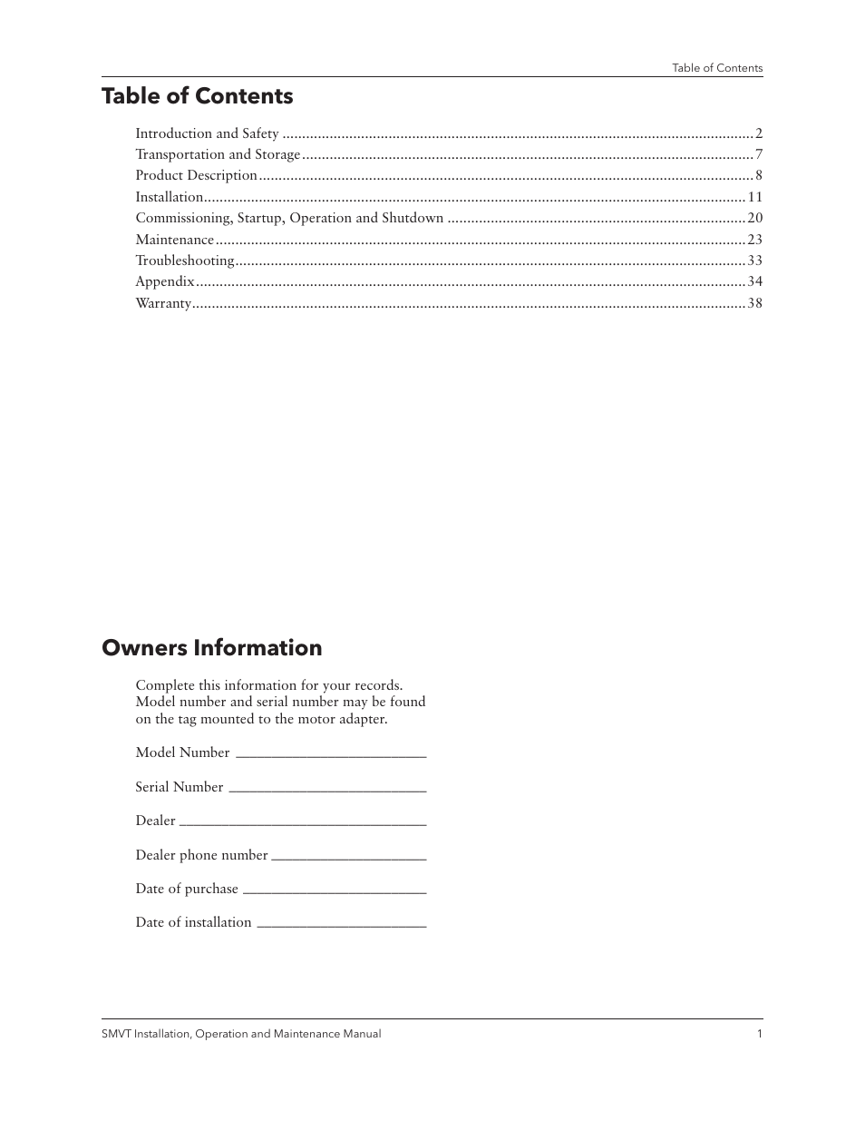 Xylem IM158 R04 Model SMVT User Manual | Page 3 / 40