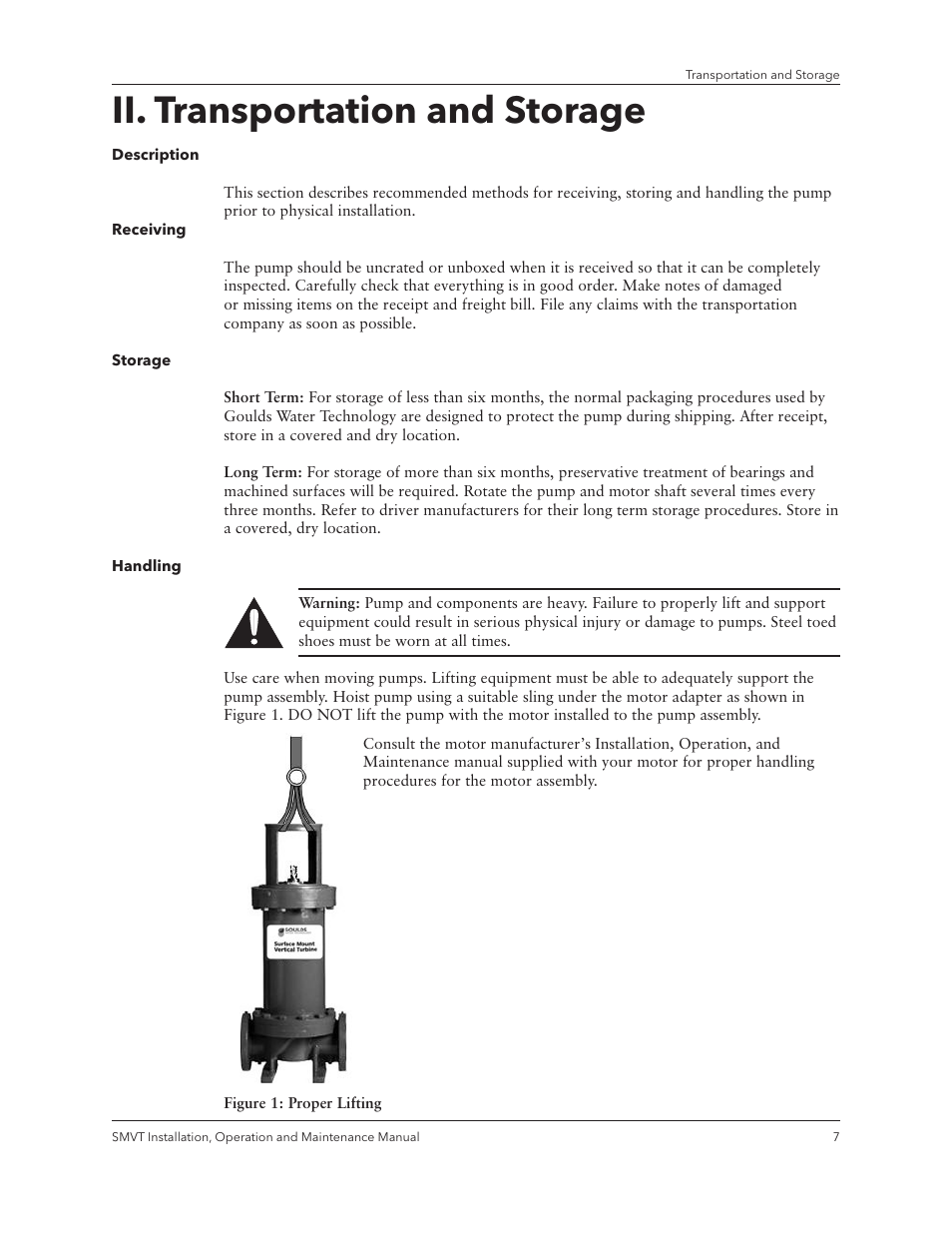 Ii. transportation and storage | Xylem IM158 R04 Model SMVT User Manual | Page 9 / 40