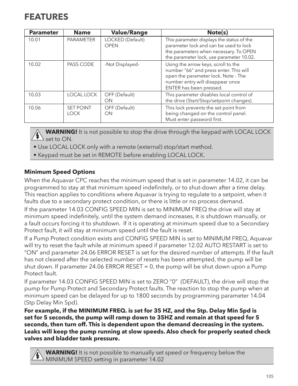 Features | Xylem IM167 R8 Aquavar CPC (Centrifugal Pump Control) User Manual | Page 105 / 152
