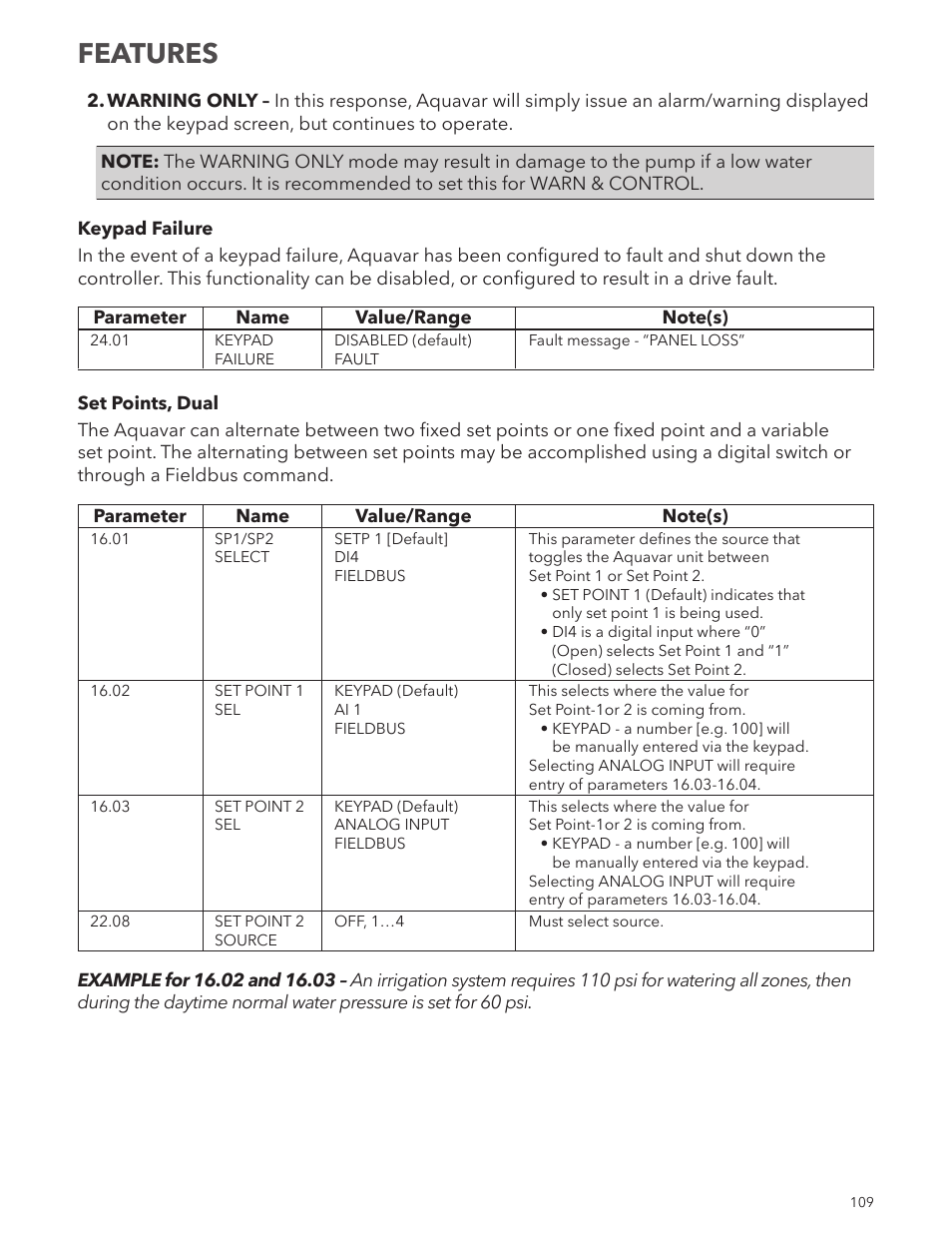 Features | Xylem IM167 R8 Aquavar CPC (Centrifugal Pump Control) User Manual | Page 109 / 152