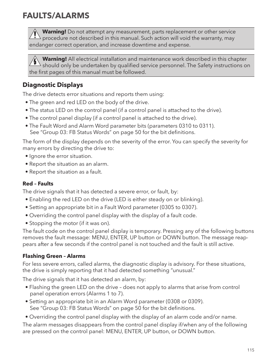 Faults/alarms | Xylem IM167 R8 Aquavar CPC (Centrifugal Pump Control) User Manual | Page 115 / 152