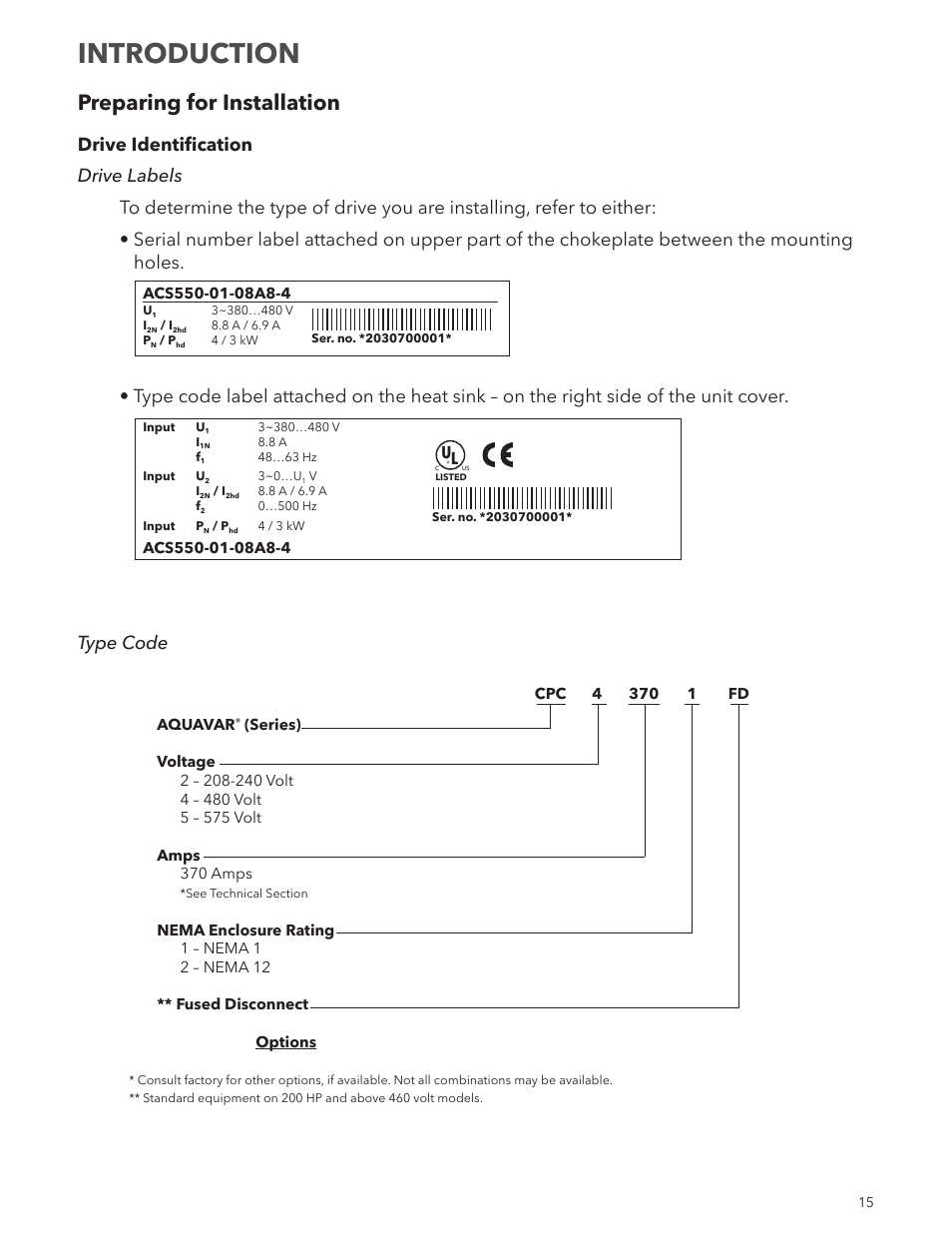 Introduction, Preparing for installation | Xylem IM167 R8 Aquavar CPC (Centrifugal Pump Control) User Manual | Page 15 / 152