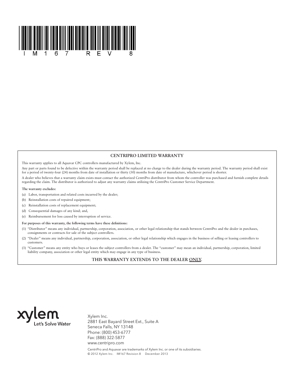 Xylem IM167 R8 Aquavar CPC (Centrifugal Pump Control) User Manual | Page 152 / 152