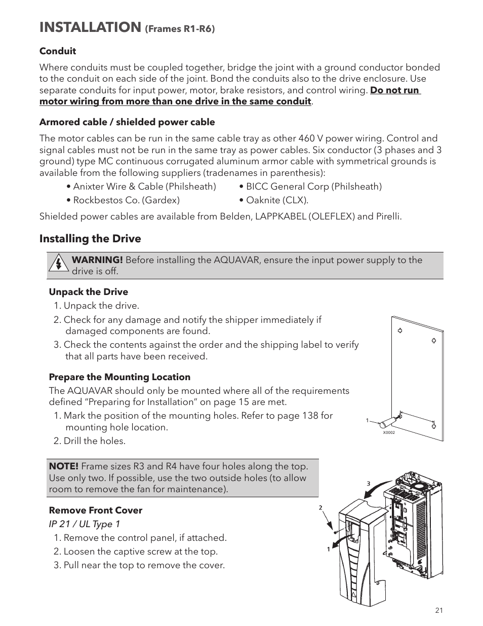 Installation | Xylem IM167 R8 Aquavar CPC (Centrifugal Pump Control) User Manual | Page 21 / 152