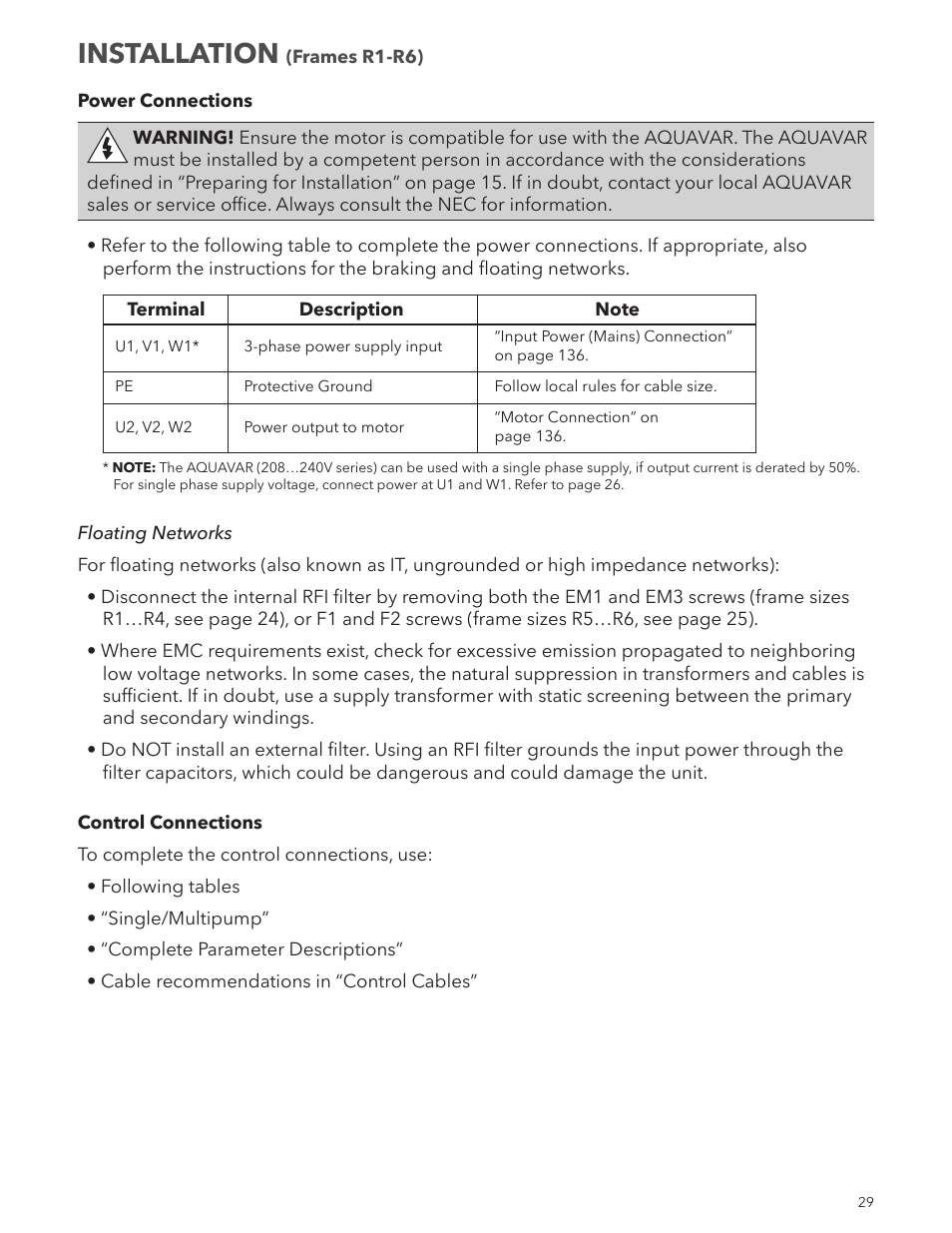 Installation | Xylem IM167 R8 Aquavar CPC (Centrifugal Pump Control) User Manual | Page 29 / 152