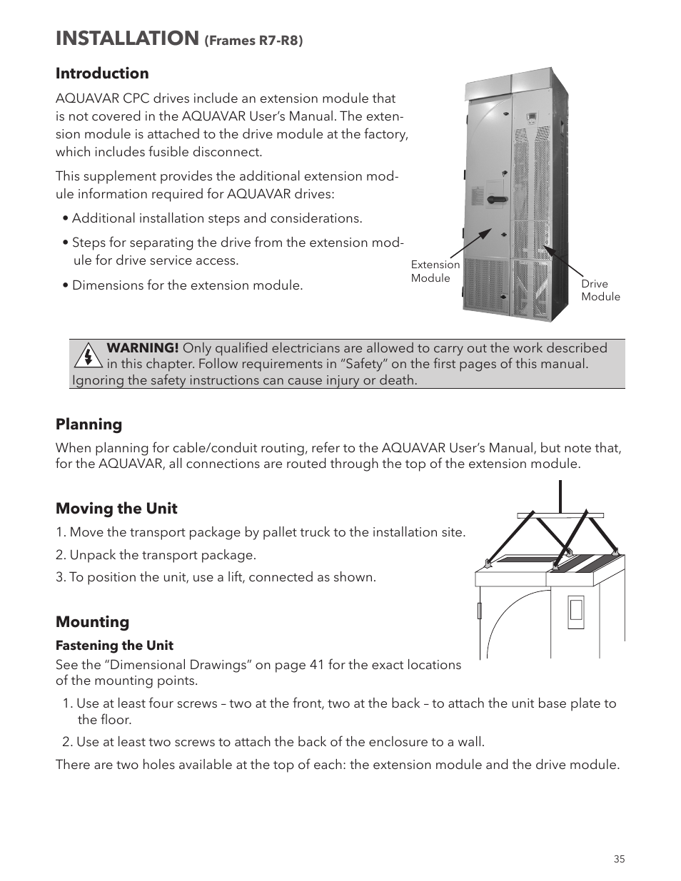 Installation | Xylem IM167 R8 Aquavar CPC (Centrifugal Pump Control) User Manual | Page 35 / 152