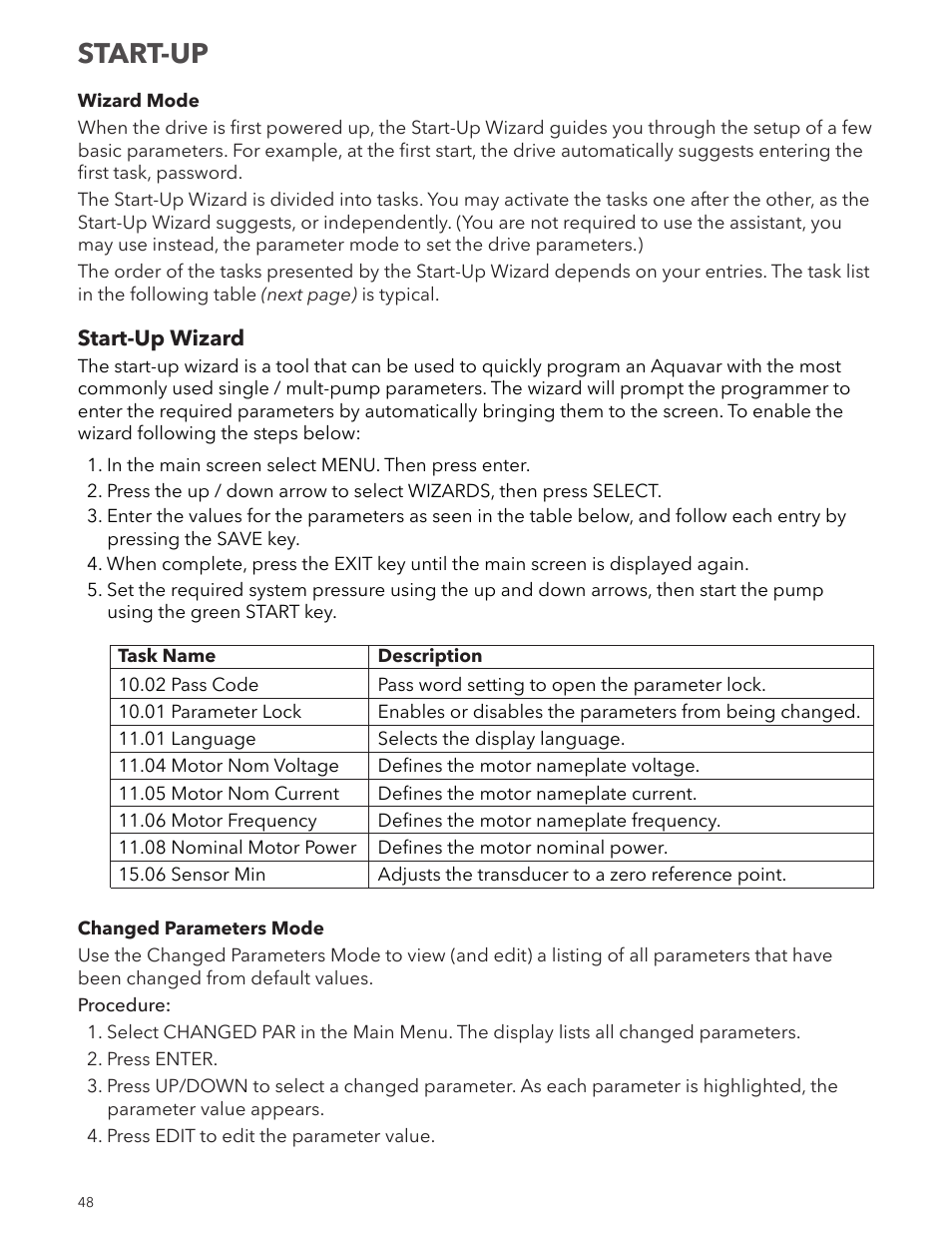 Start-up | Xylem IM167 R8 Aquavar CPC (Centrifugal Pump Control) User Manual | Page 48 / 152