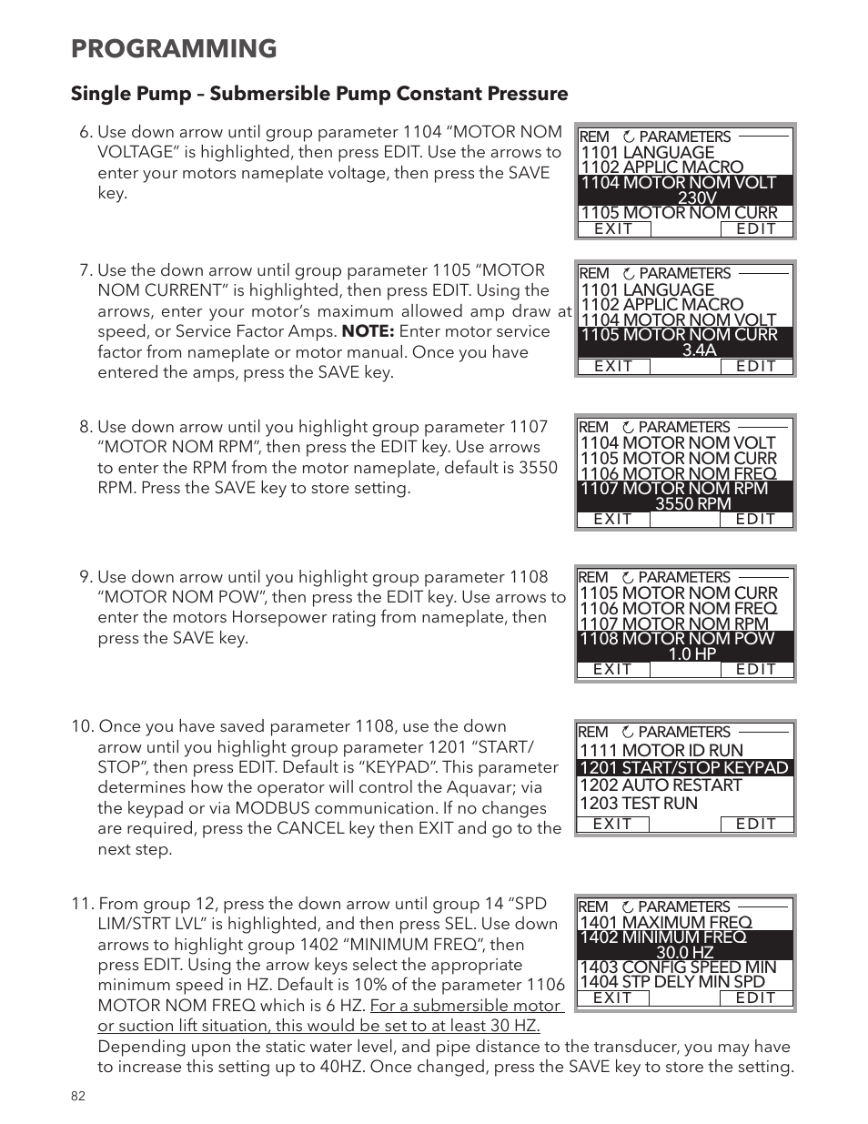 Programming | Xylem IM167 R8 Aquavar CPC (Centrifugal Pump Control) User Manual | Page 82 / 152