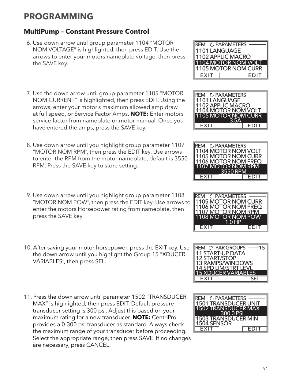 Programming | Xylem IM167 R8 Aquavar CPC (Centrifugal Pump Control) User Manual | Page 91 / 152