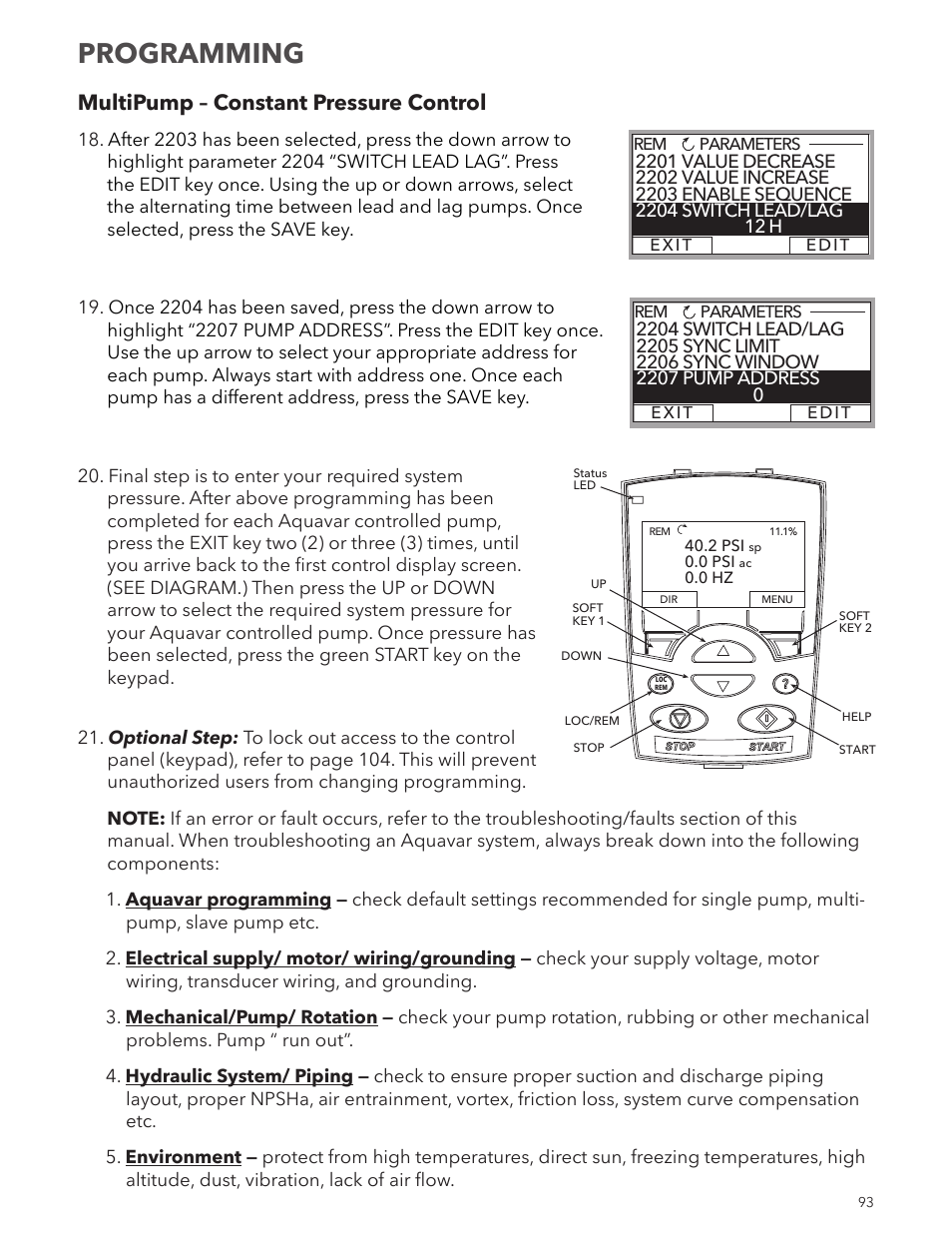 Programming, Multipump – constant pressure control | Xylem IM167 R8 Aquavar CPC (Centrifugal Pump Control) User Manual | Page 93 / 152