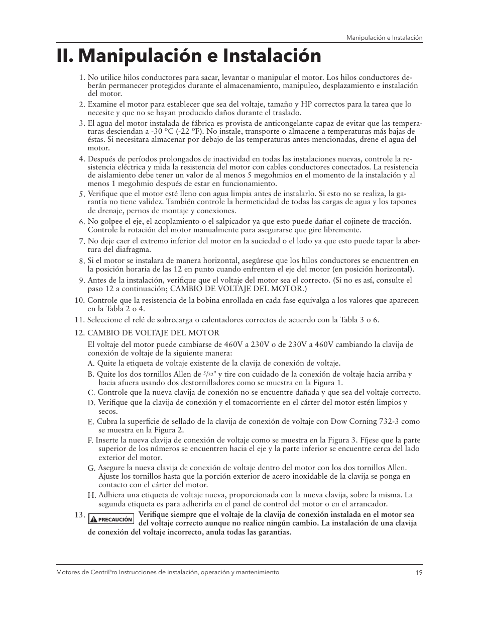 Ii. manipulación e instalación | Xylem IM180 R3 Standard and Dual Voltage Motors User Manual | Page 21 / 32