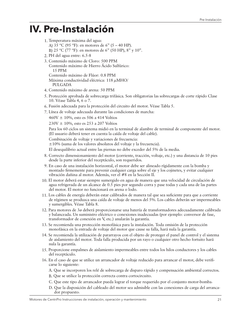 Iv. pre-instalación | Xylem IM180 R3 Standard and Dual Voltage Motors User Manual | Page 23 / 32
