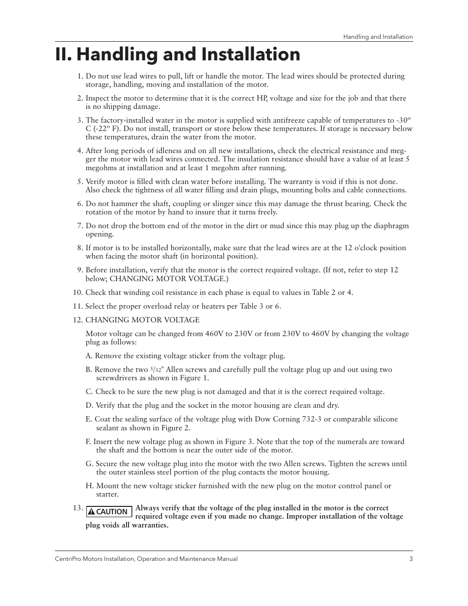Ii. handling and installation | Xylem IM180 R3 Standard and Dual Voltage Motors User Manual | Page 5 / 32