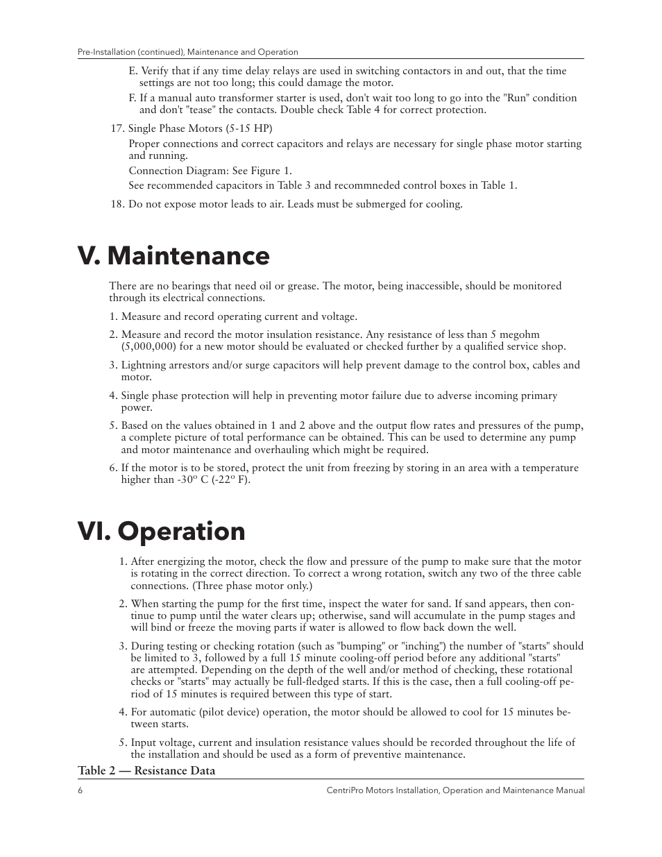 V. maintenance, Vi. operation | Xylem IM180 R3 Standard and Dual Voltage Motors User Manual | Page 8 / 32