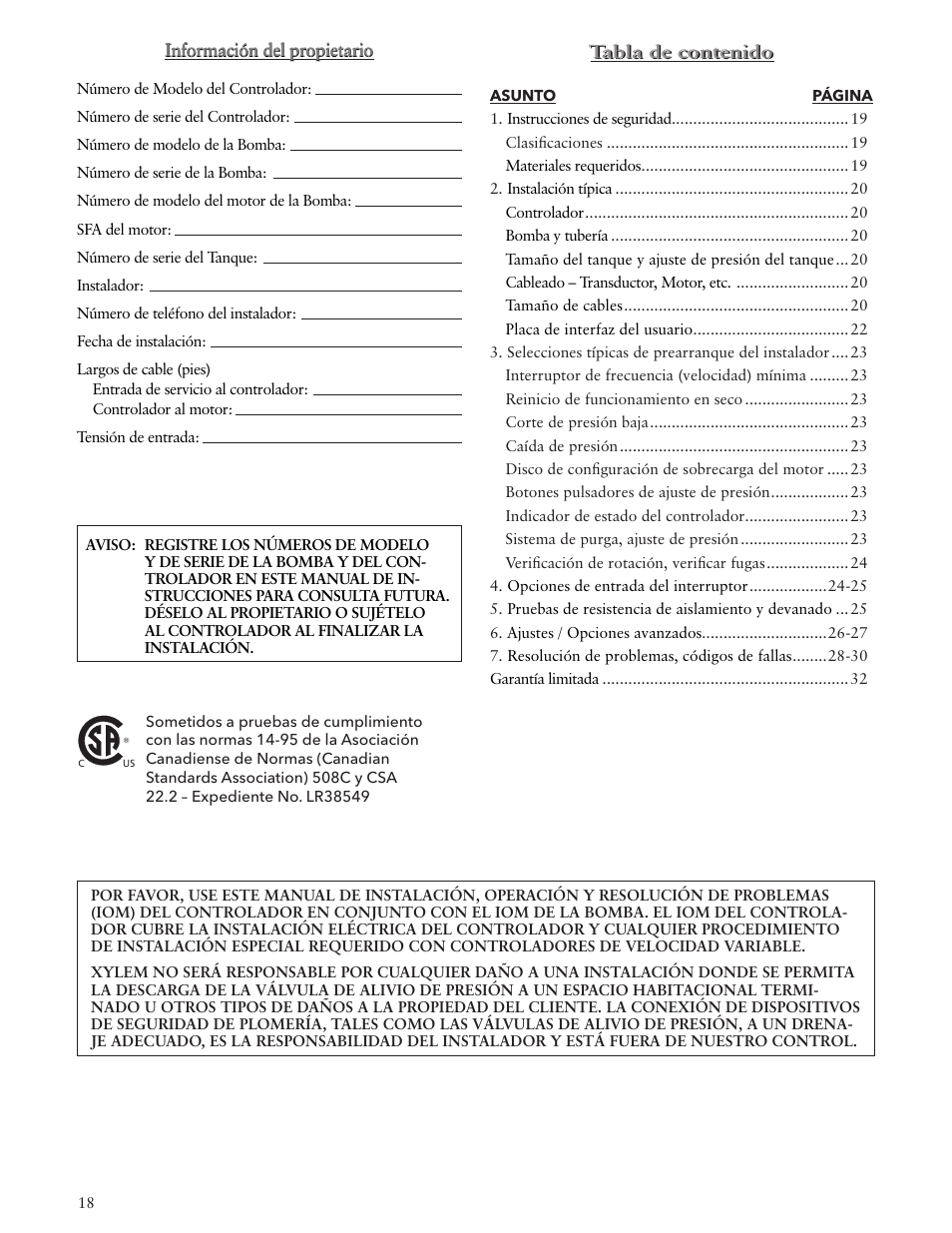 Xylem IM183 R09 3AB2 & 5AB2 Aquavar ABII Variable Speed Pump Controller User Manual | Page 18 / 46