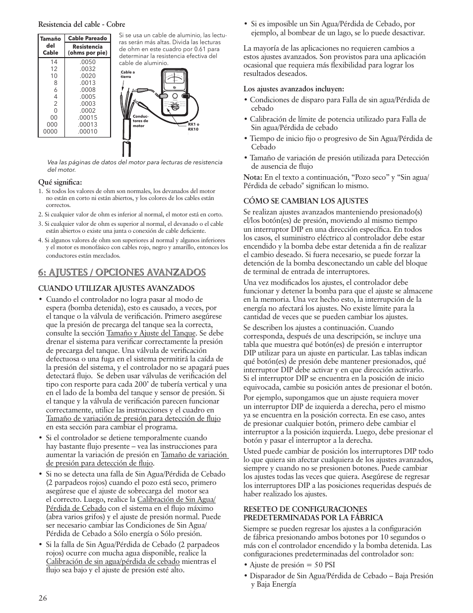 Ajustes / opciones avanzados | Xylem IM183 R09 3AB2 & 5AB2 Aquavar ABII Variable Speed Pump Controller User Manual | Page 26 / 46