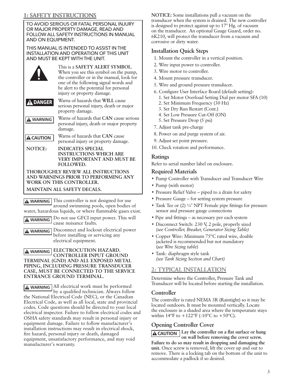 Xylem IM183 R09 3AB2 & 5AB2 Aquavar ABII Variable Speed Pump Controller User Manual | Page 3 / 46
