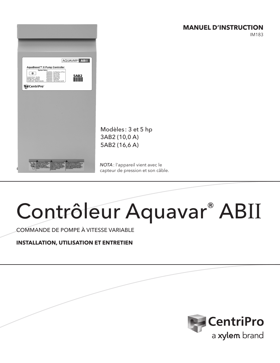 Contrôleur aquavar, Abii | Xylem IM183 R09 3AB2 & 5AB2 Aquavar ABII Variable Speed Pump Controller User Manual | Page 33 / 46