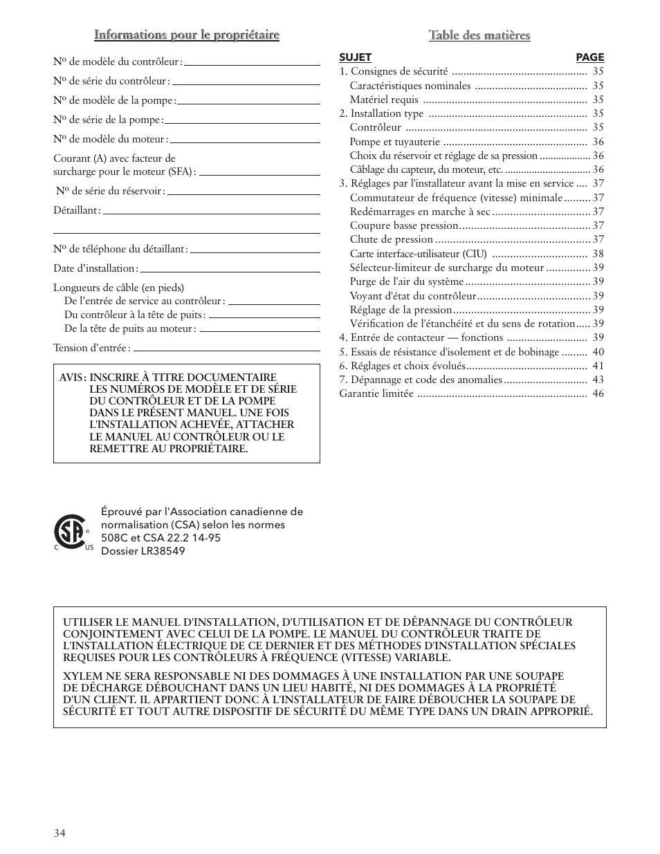 Xylem IM183 R09 3AB2 & 5AB2 Aquavar ABII Variable Speed Pump Controller User Manual | Page 34 / 46