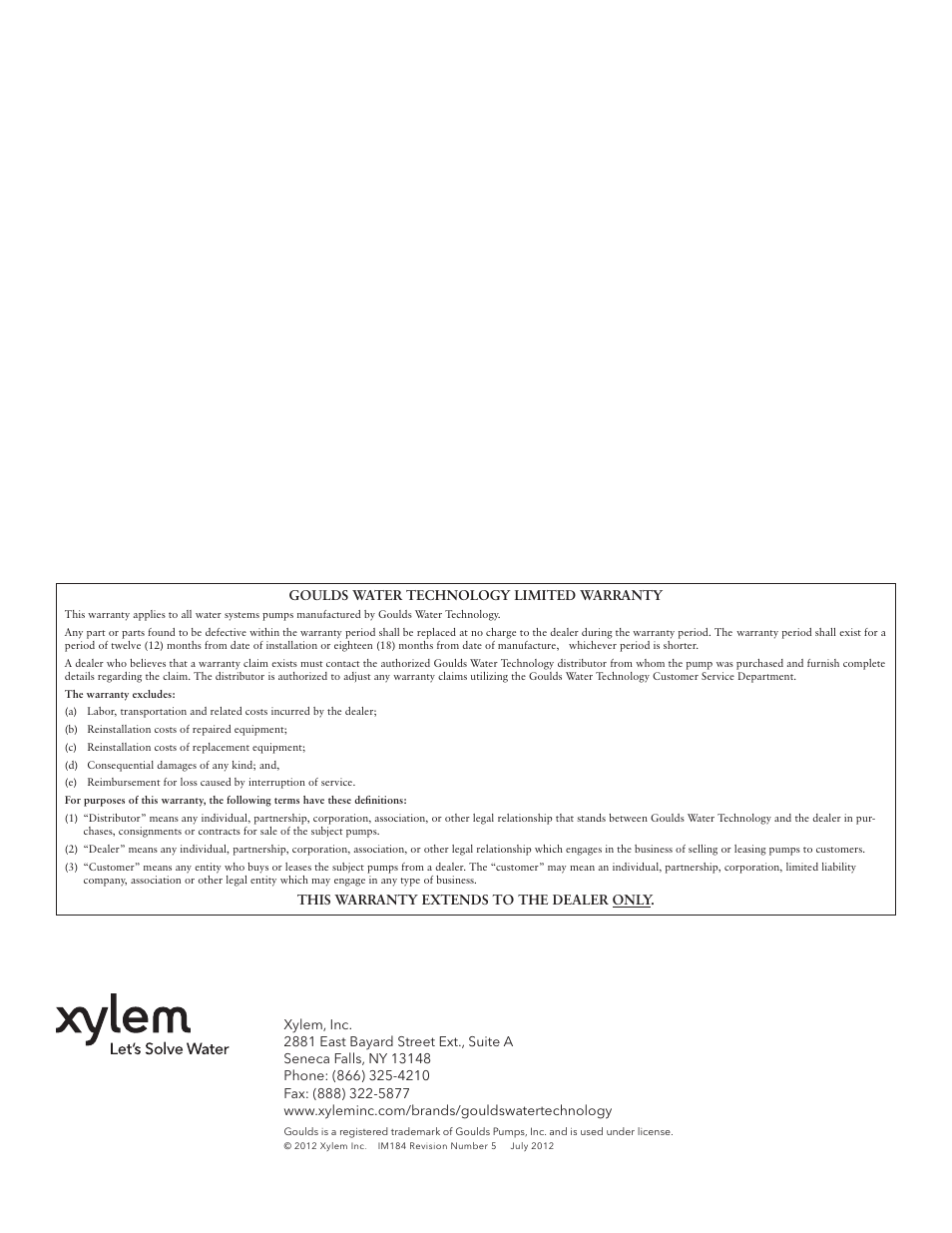 Xylem IM184 R05 Ditch Wizard Contractor Dewatering Pump User Manual | Page 6 / 20