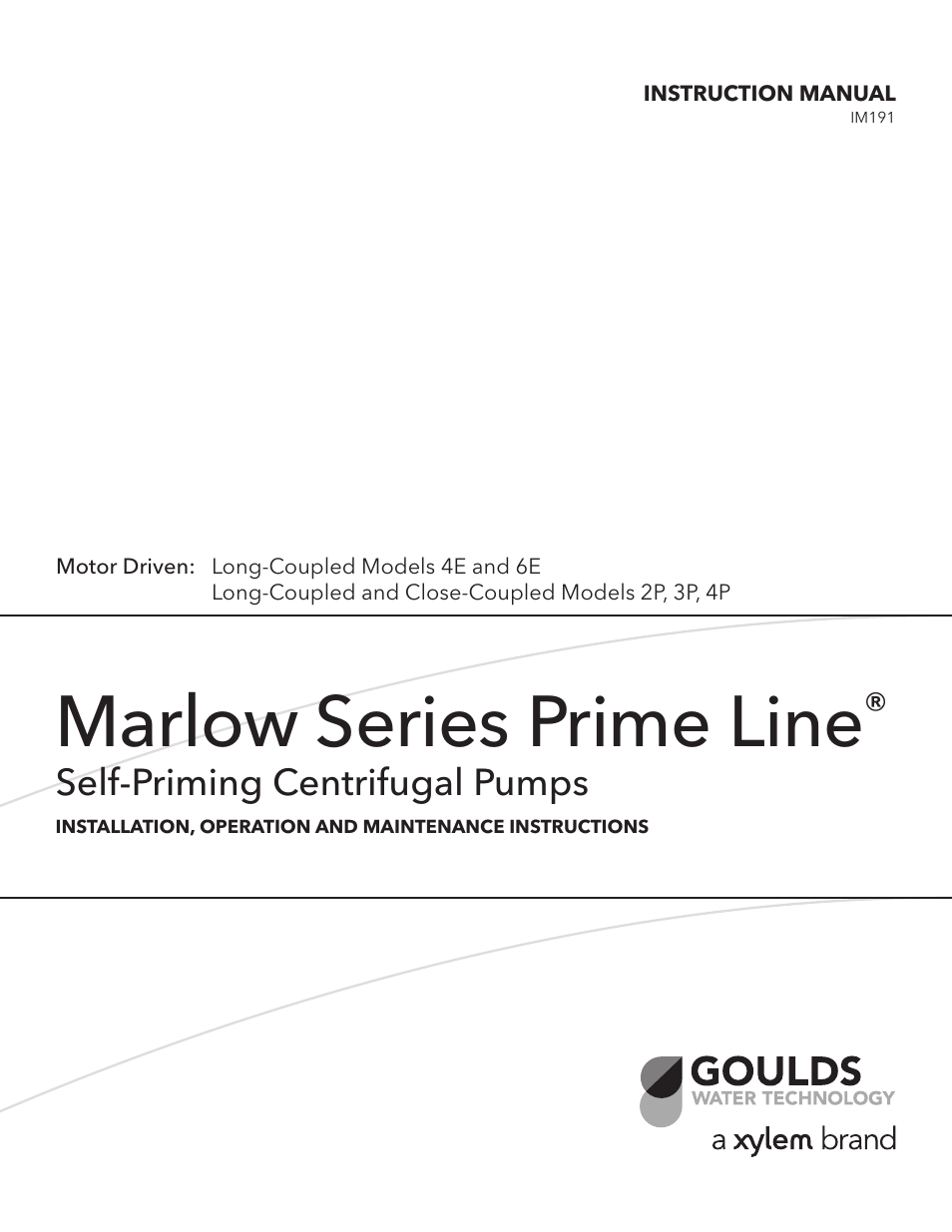 Xylem IM191 R03 Marlow Series Prime Line Self-Priming Centrifugal Pumps User Manual | 52 pages