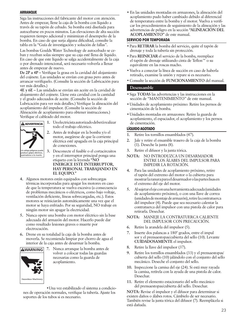 Xylem IM191 R03 Marlow Series Prime Line Self-Priming Centrifugal Pumps User Manual | Page 23 / 52