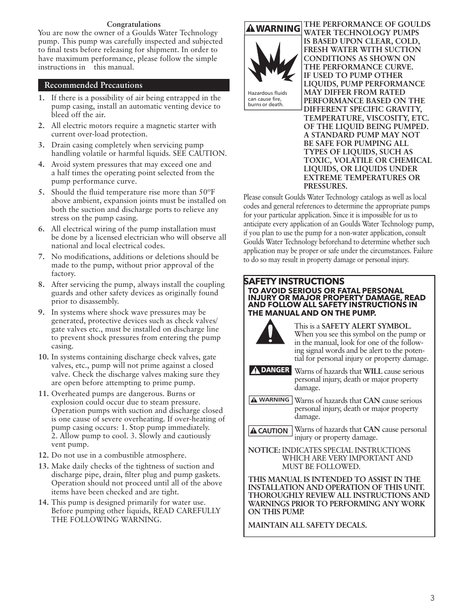 Xylem IM191 R03 Marlow Series Prime Line Self-Priming Centrifugal Pumps User Manual | Page 3 / 52
