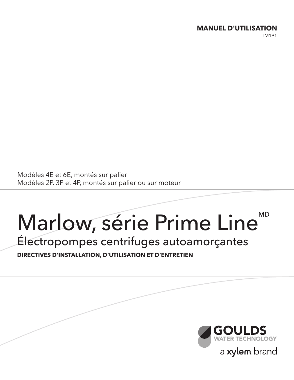Marlow, série prime line, Électropompes centrifuges autoamorçantes | Xylem IM191 R03 Marlow Series Prime Line Self-Priming Centrifugal Pumps User Manual | Page 35 / 52