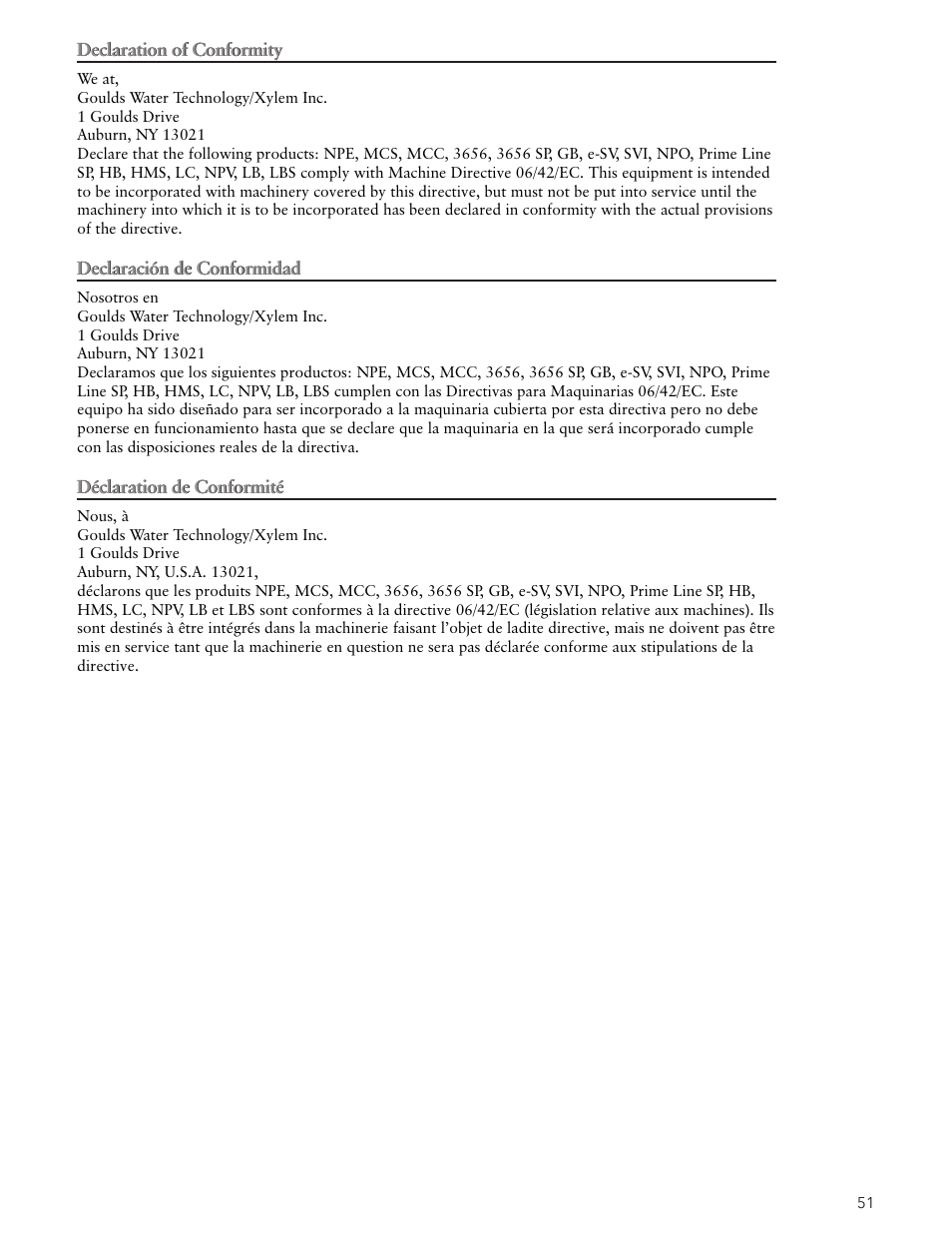 Xylem IM191 R03 Marlow Series Prime Line Self-Priming Centrifugal Pumps User Manual | Page 51 / 52