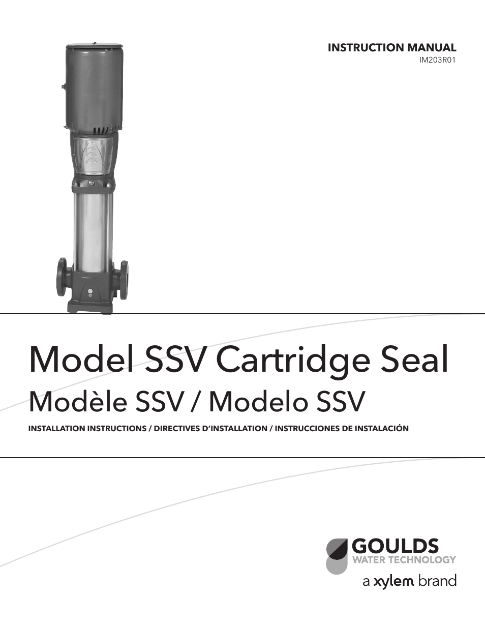 Xylem IM203 R01 Model SSV Cartridge Seal User Manual | 8 pages