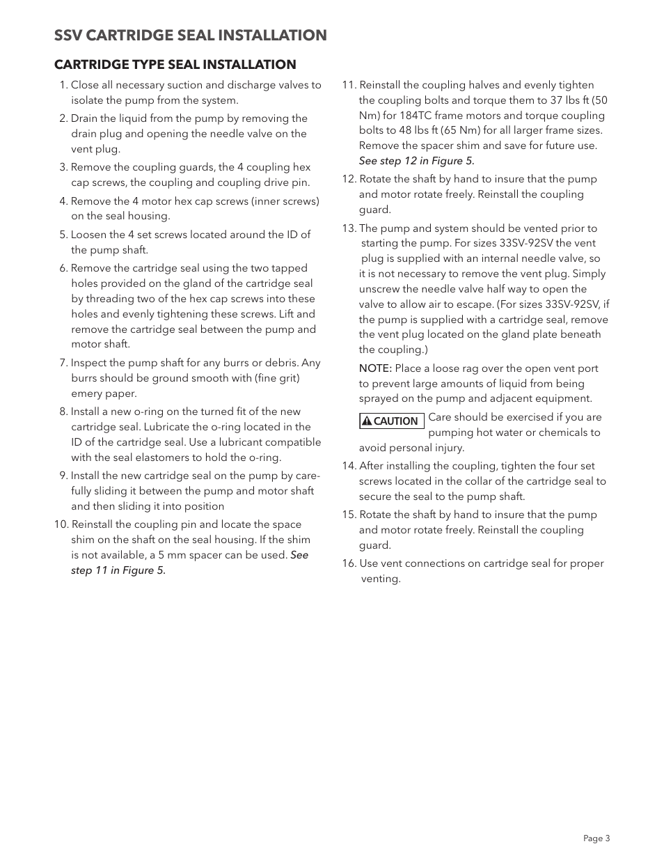 Ssv cartridge seal installation | Xylem IM203 R01 Model SSV Cartridge Seal User Manual | Page 3 / 8