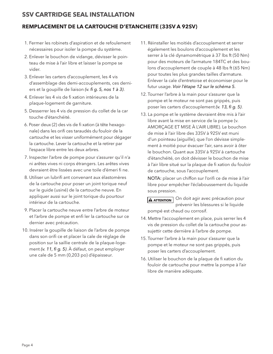 Ssv cartridge seal installation | Xylem IM203 R01 Model SSV Cartridge Seal User Manual | Page 4 / 8