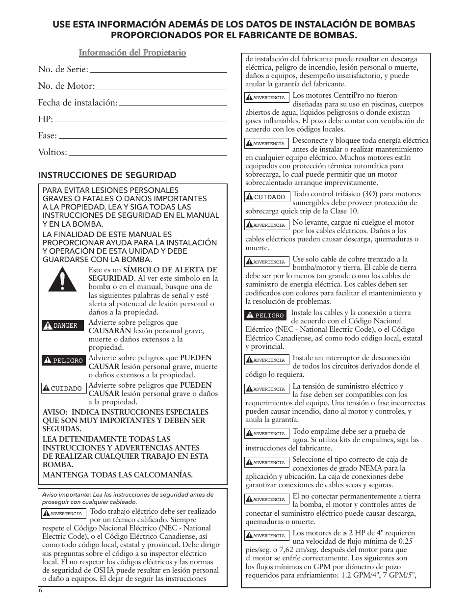 Xylem IM204 R03 CentriPro 4 Motor User Manual | Page 6 / 12