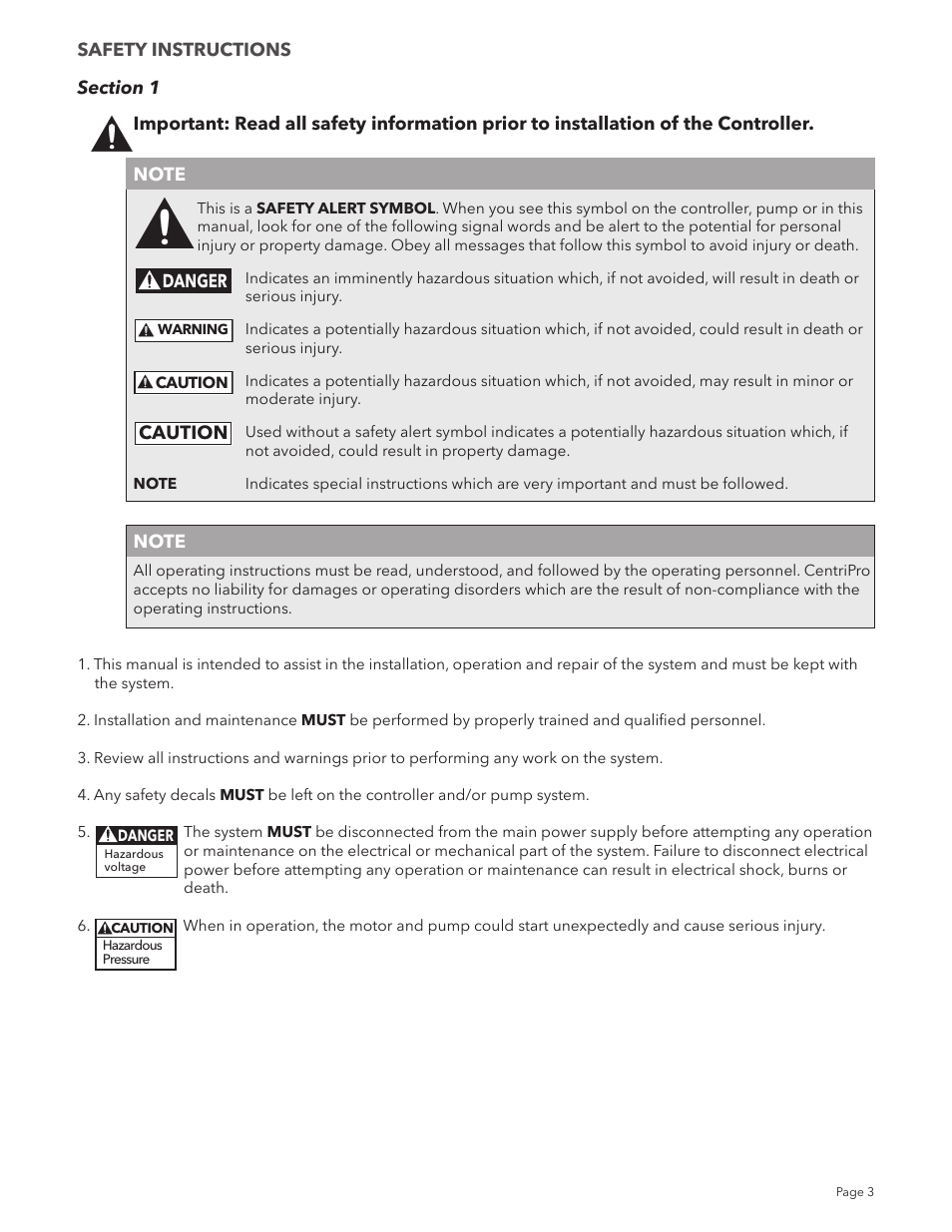 Caution | Xylem IM213R04 S-Drive Constant Pressure Aquavar SPD Variable Speed Pump Control User Manual | Page 3 / 88