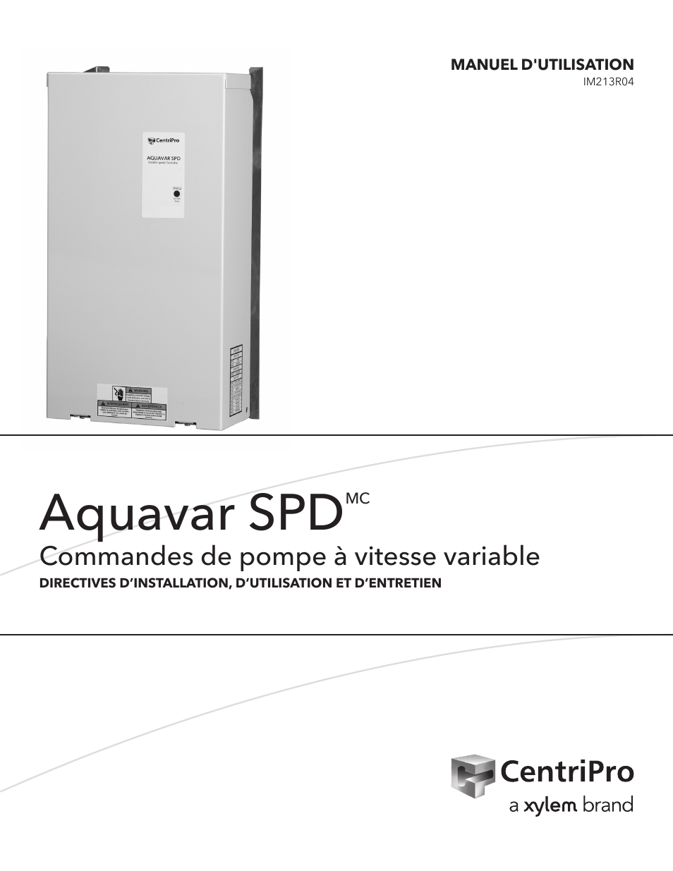 Aquavar spd, Commandes de pompe à vitesse variable | Xylem IM213R04 S-Drive Constant Pressure Aquavar SPD Variable Speed Pump Control User Manual | Page 59 / 88