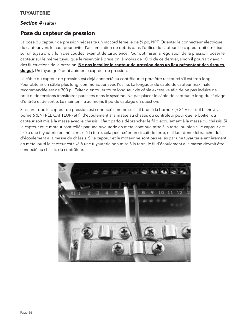 Pose du capteur de pression | Xylem IM213R04 S-Drive Constant Pressure Aquavar SPD Variable Speed Pump Control User Manual | Page 66 / 88