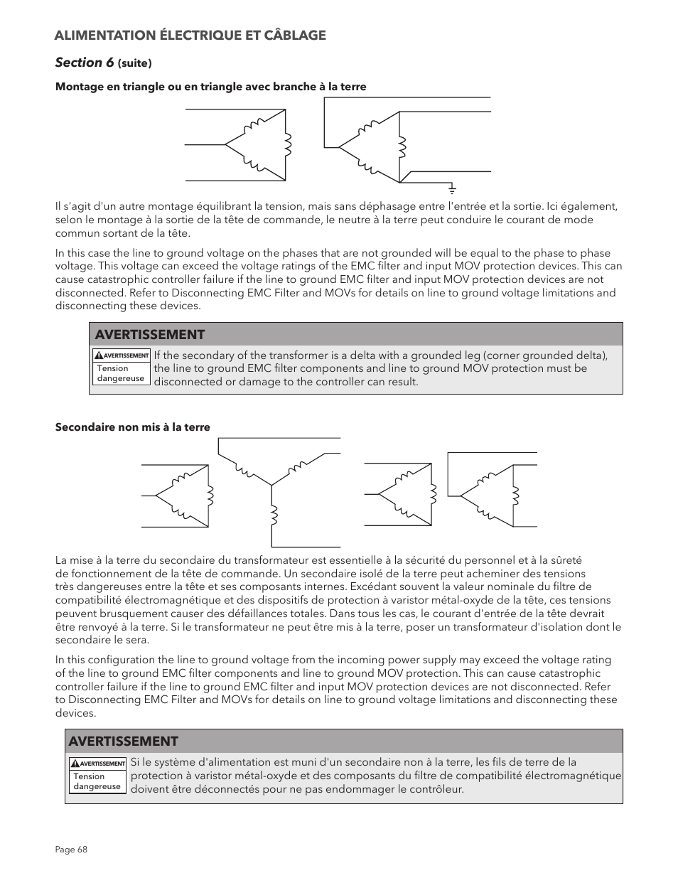 Avertissement, Alimentation électrique et câblage | Xylem IM213R04 S-Drive Constant Pressure Aquavar SPD Variable Speed Pump Control User Manual | Page 68 / 88