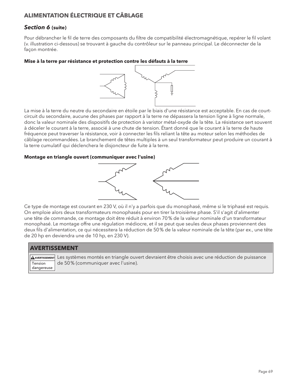 Avertissement, Alimentation électrique et câblage | Xylem IM213R04 S-Drive Constant Pressure Aquavar SPD Variable Speed Pump Control User Manual | Page 69 / 88