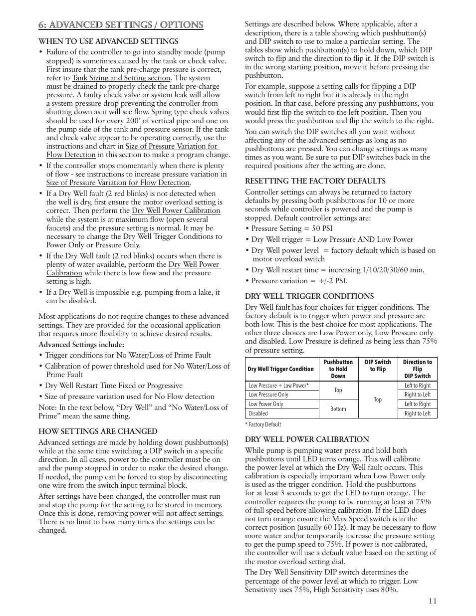 Advanced settings / options | Xylem IM229 R06 Aquavar SOLO User Manual | Page 11 / 48