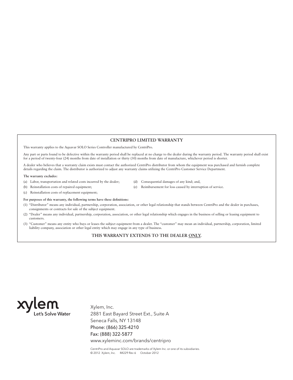 Xylem IM229 R06 Aquavar SOLO User Manual | Page 16 / 48