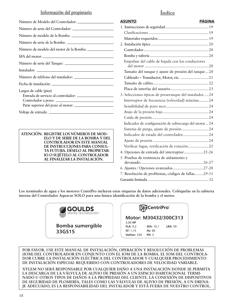 Bomba sumergible 33gs15, Centripro | Xylem IM229 R06 Aquavar SOLO User Manual | Page 18 / 48