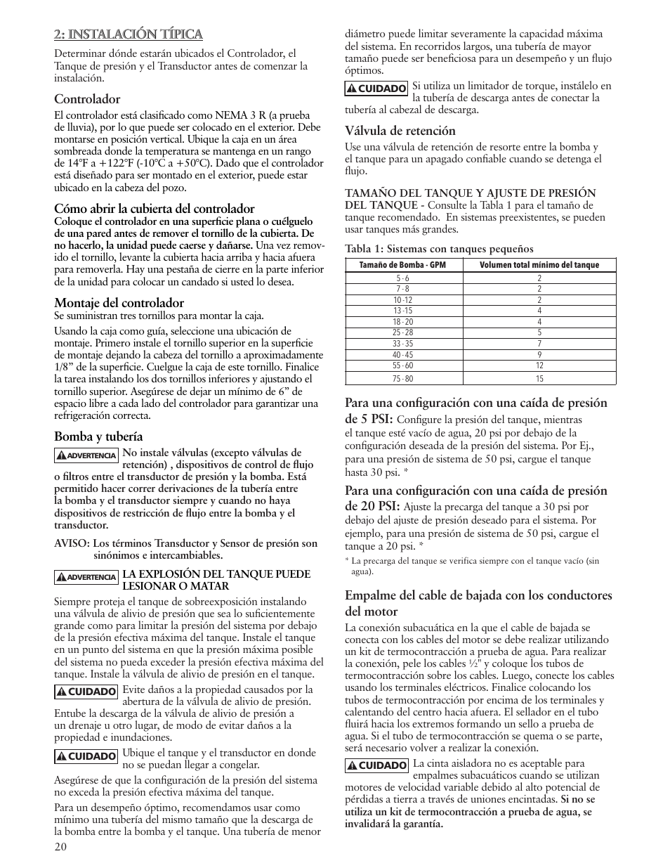 Instalación típica, Controlador, Cómo abrir la cubierta del controlador | Montaje del controlador, Bomba y tubería, Válvula de retención | Xylem IM229 R06 Aquavar SOLO User Manual | Page 20 / 48