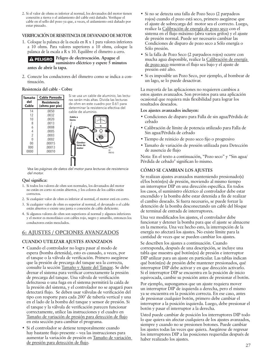 Ajustes / opciones avanzados | Xylem IM229 R06 Aquavar SOLO User Manual | Page 27 / 48